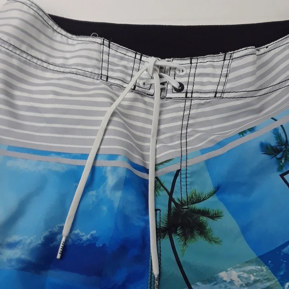 Billabong Shorts Mens 34 Striped Logo Gray Blue White Board Shorts - Picture 6 of 12